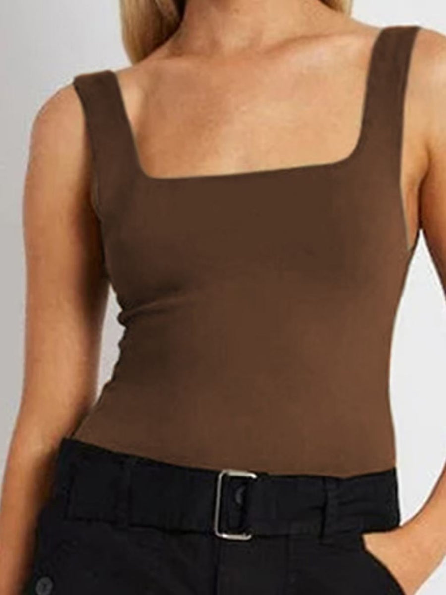 Square Collar Leisure Tank Tops