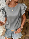 Round Neck Striped T-shirt With Ruffled Sleeves