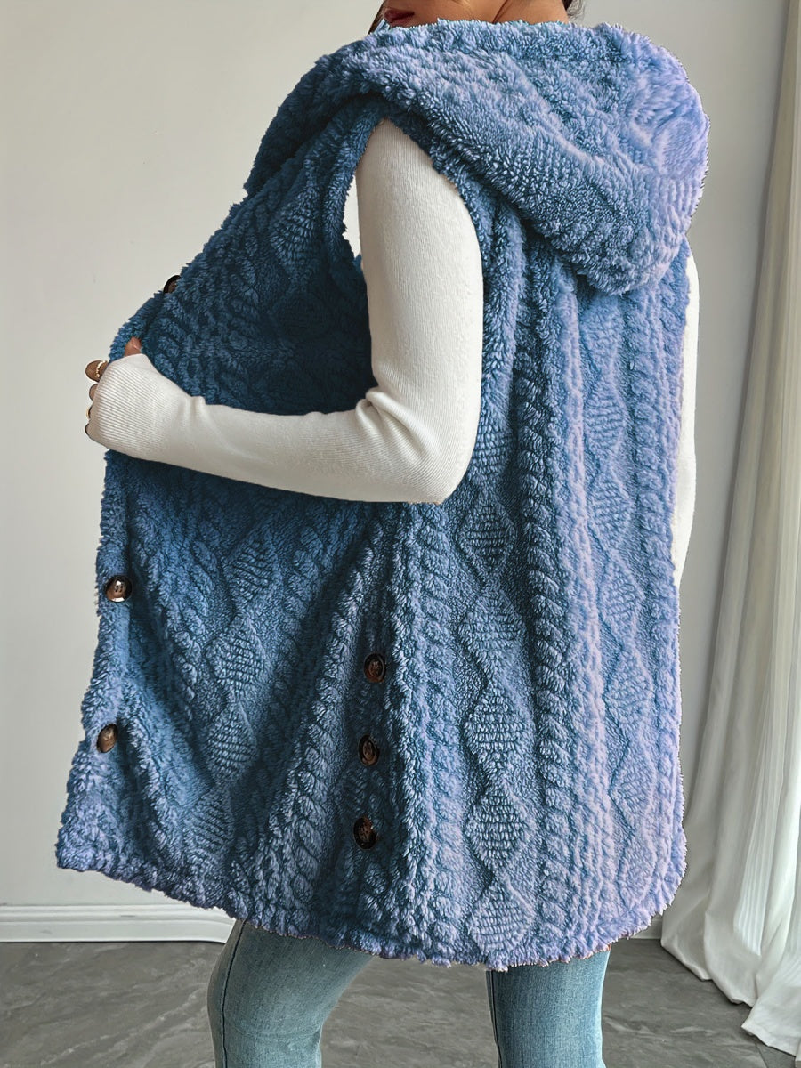 Solid Color Double-sided Plush Hooded Button Vests