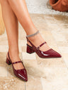 Metal Buckle Pointed Toe Open Back Chunky Heel Mary Jane Shoes