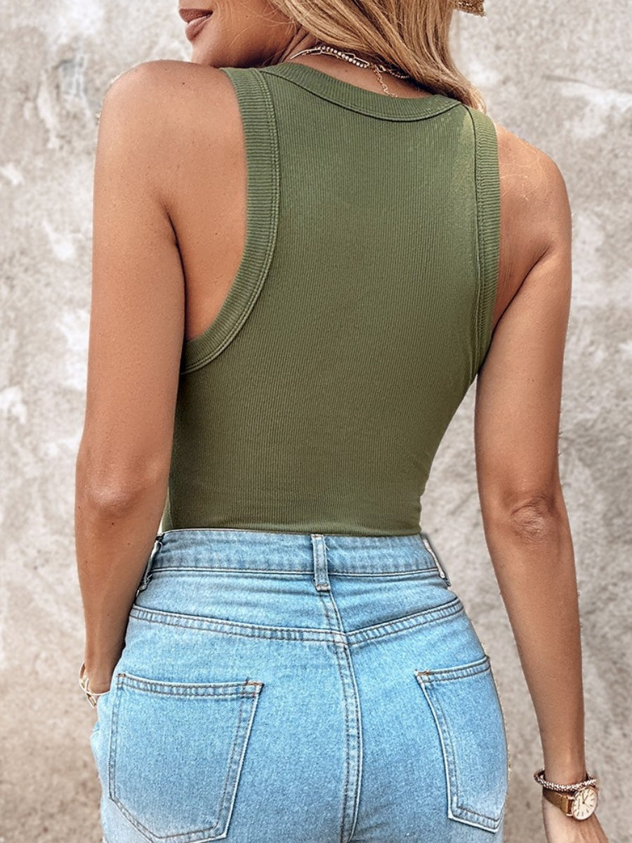 With Bra Crew Neck Solid Color Tank Tops