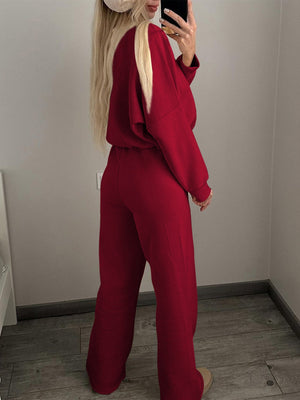 Sporty Style Long-sleeved Jacket Solid Color Trousers Two-piece Set