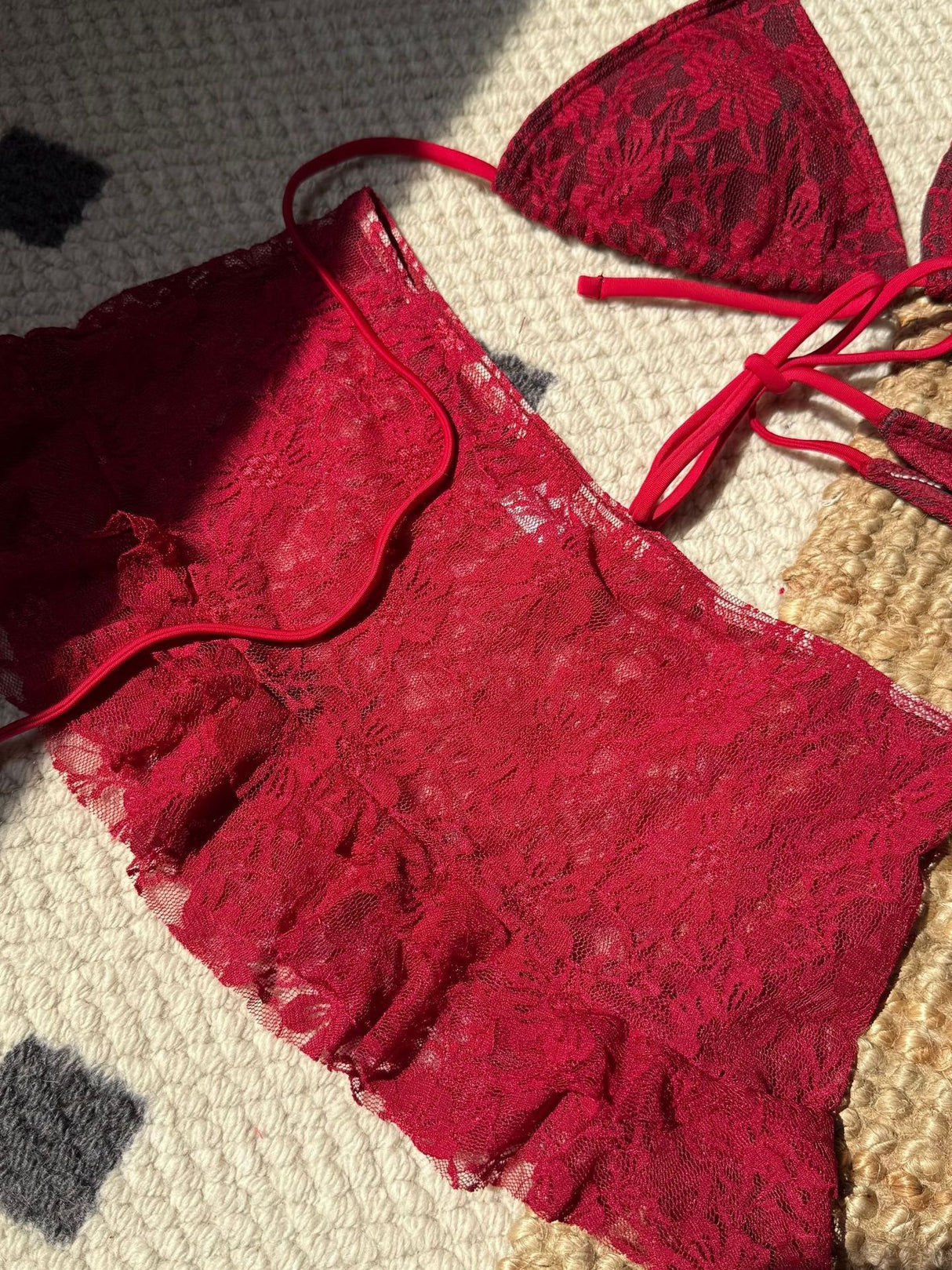 Sexy Lace Cutout Bikini Three-Piece Set For Beach