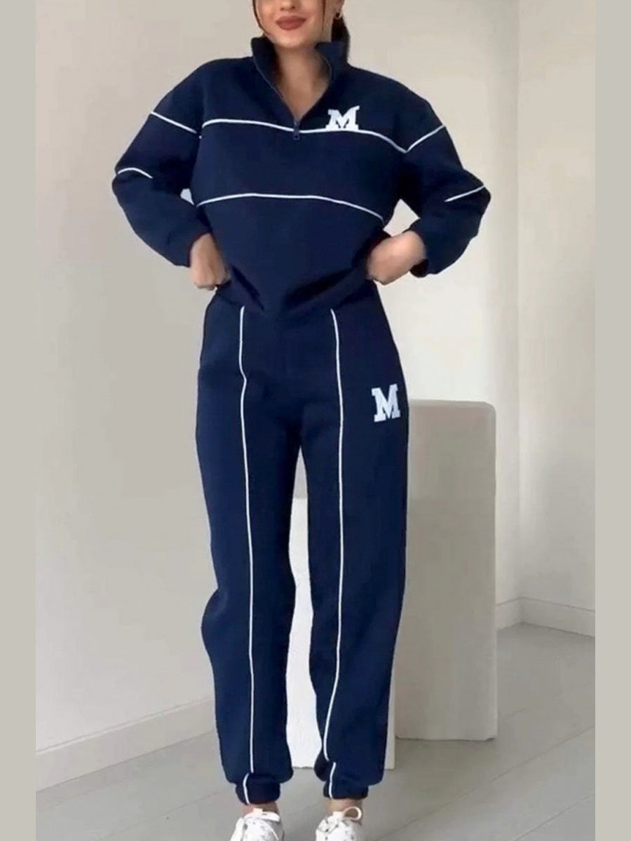 Letter Long-sleeved Hoodless Sweatshirt Pants Casual Sportswear Two-piece Set