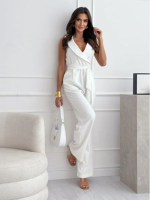 V-neck High-waisted Jumpsuit With A Fitted Waist And Tie