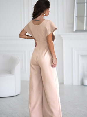 V-neck Commuting Wide Leg Jumpsuits