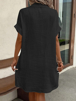 Simple V-neck Button-down Short Dress