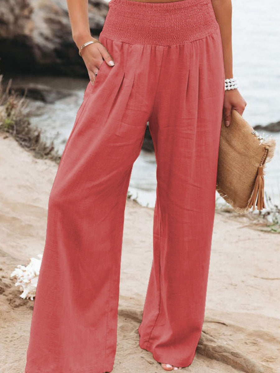 Cotton Blend Wide Leg Pocket Hit Pants