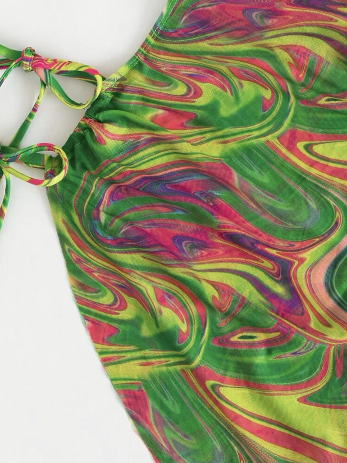 Hollow-out Drawstring Swimsuit Bikini Beach Cover-up Three-piece Set
