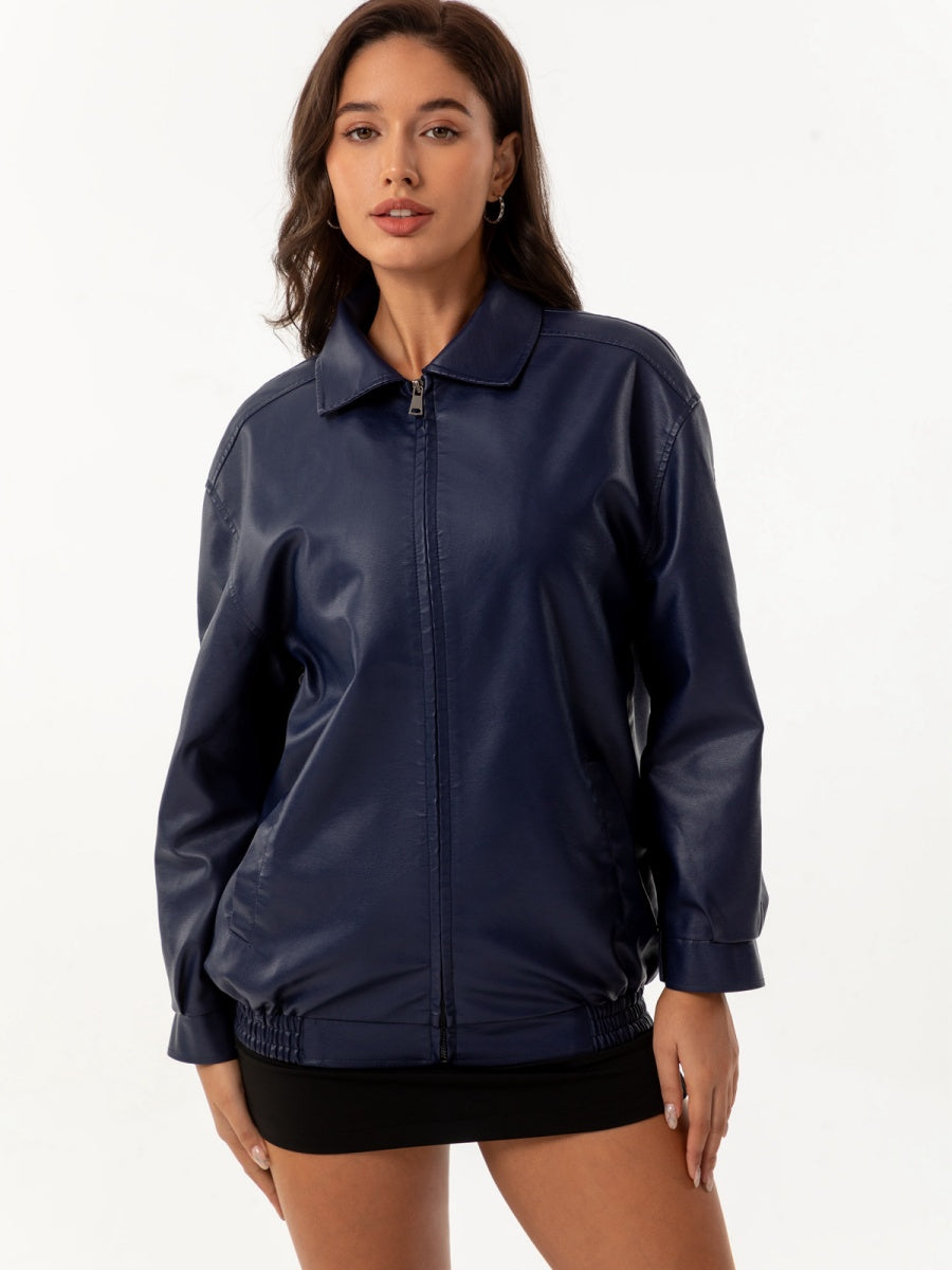 Street Cool Loose Pocket Leather Jacket