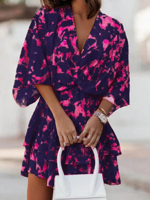 Loose-fit Batwing Sleeves Printed Commuting Mini&Short Dresses