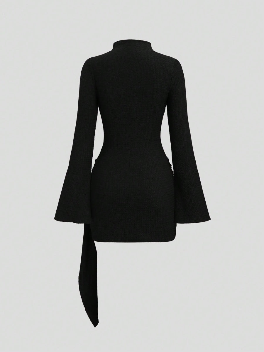 Strickmuster, einfarbig, figurbetont, Mini- und kurze Kleider mit Metallschnalle