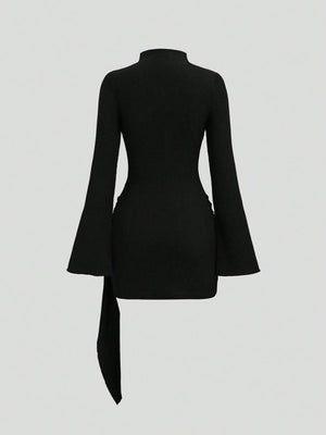 Strickmuster, einfarbig, figurbetont, Mini- und kurze Kleider mit Metallschnalle