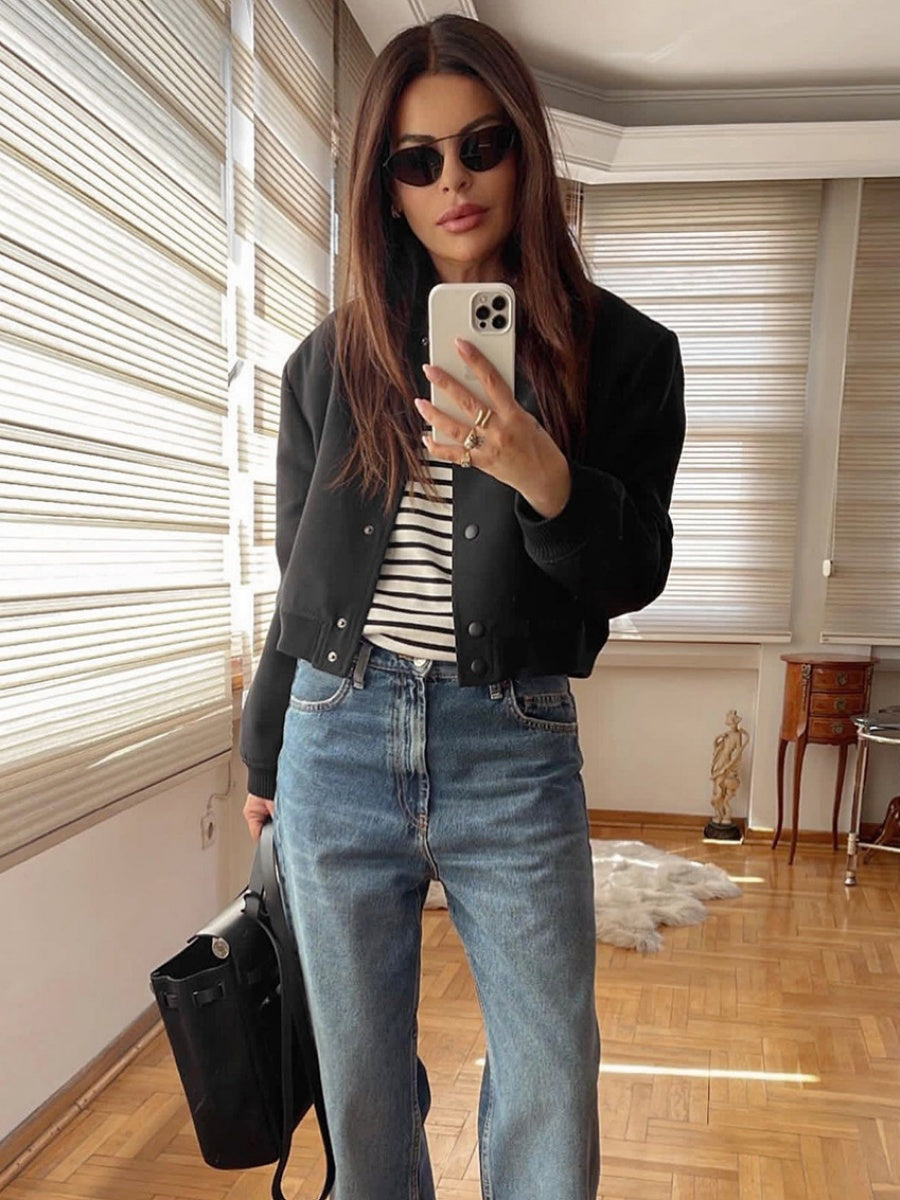 Liber Autumn Women's Baseball uniform Solid Color Jackets