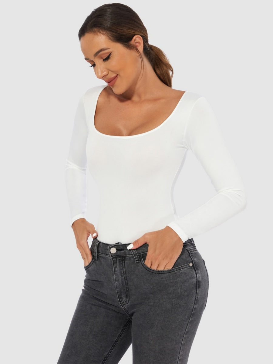 Slim Fit U-neck Long Sleeve Slimming Bodysuit