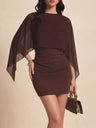 Cape-style Slim-fitting Ruched Bodycon Mini Solid Color Short Dress