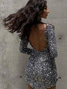 Rückenfreie, paillettenbesetzte Mini- und kurze Partykleider mit langen Ärmeln