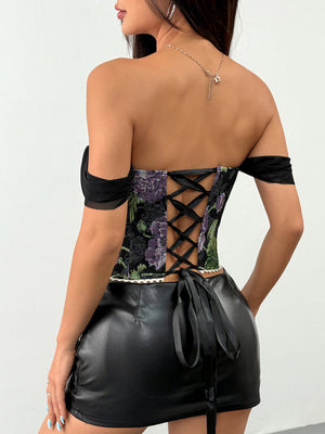 Jacquard Strapless Lace Tethered Fish Bones Strapless Bra