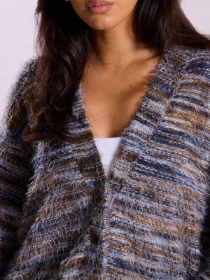 Fluffy Color matching Buttons Cardigans