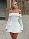 Off Shoulder Long sleeve High waist Mini&Short Dresses