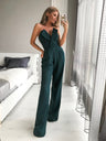 Asymmetrical Mid-waisted Elegant V-neck Strapless Jumpsuit