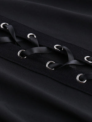 Metal Bandage Hollow Black Slightly Flared Pants