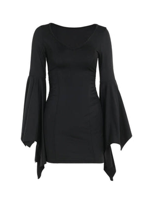 Halloween Batwing Sleeves Slim Fit Black Mini&Short Dresses