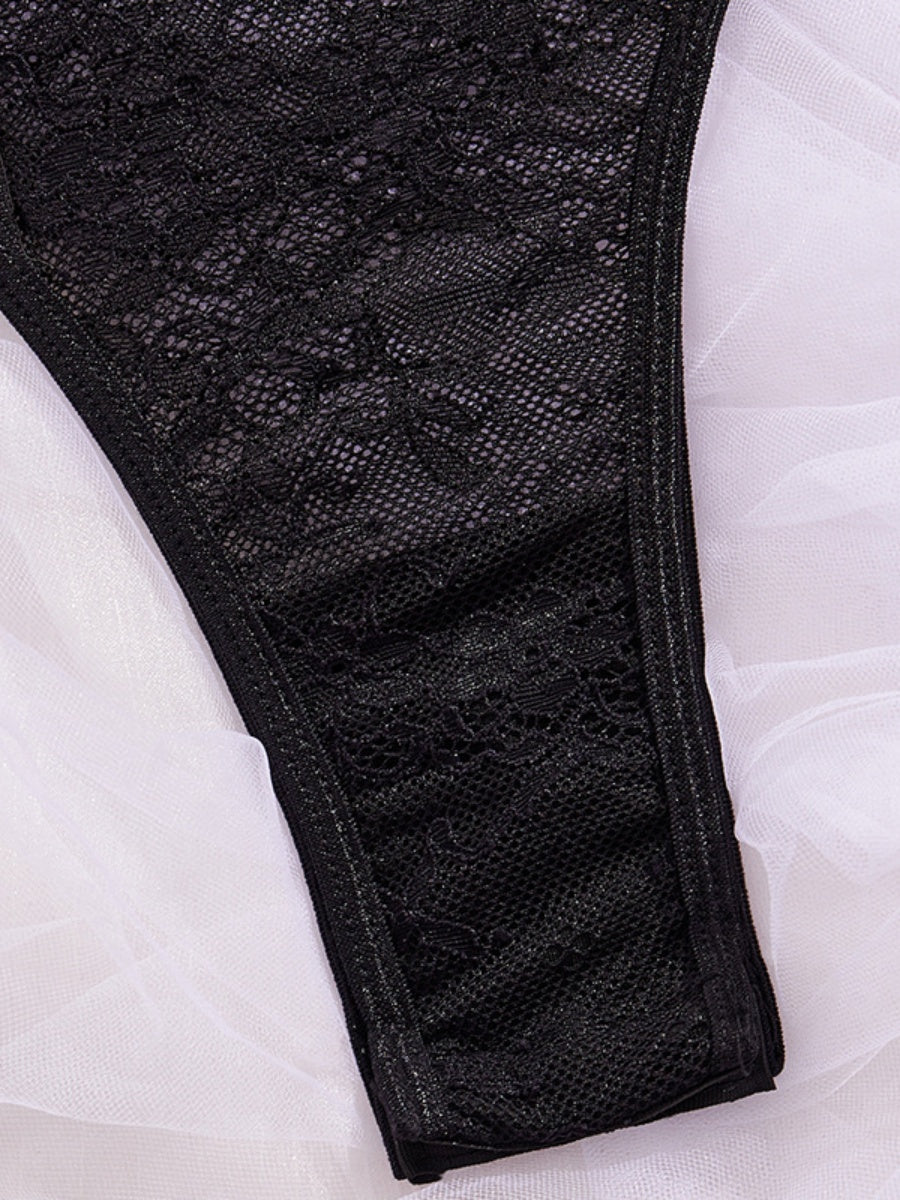 Lace Trim Splicing Mesh Perspective Bodysuits
