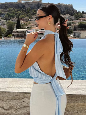 【SHIP AS USUAL】Backless Halter Jacket Tank Tops