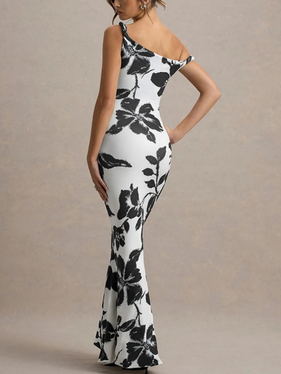 Milk Silk Printed Slim-fit Hip-hugging Maxi Dresses