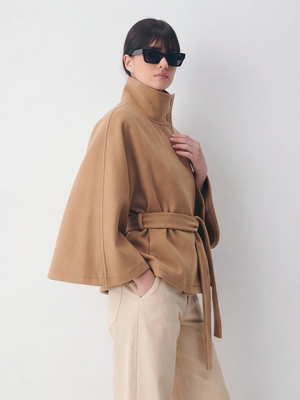 Stand Collar Large Sleeves Buttons Straps Solid Color Coats