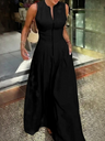 High-waisted Solid Color Sleeveless Zipper Long Dress