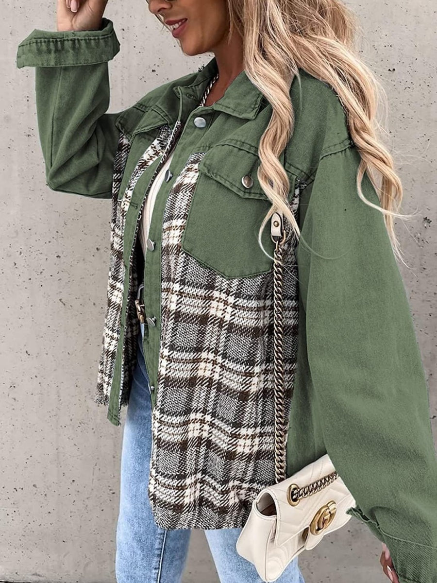 Liber Autumn Women's Contrasting colors Plaid Jackets