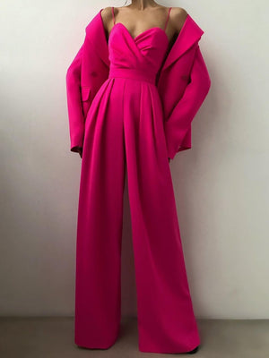 Minimalist Jumpsuit With Suspenders, Cinched Waist, Straight Leg, And Floor-length