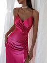 Satin Sexy Backless Halter Top With Slit Maxi Dresses