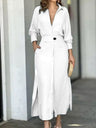 Lapel-front, Fitted Waist, Belted Solid Color Cardigan Long Dress