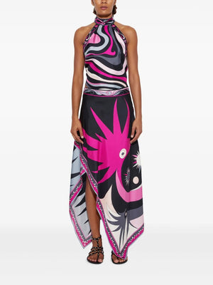 Satin Halter Neck Backless Top And Skirt Two-piece Set