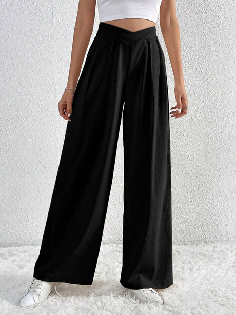 Pleated Casual Wide-Leg Trousers