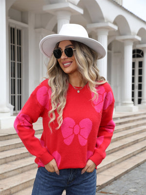 Pull en maille color-block à nœud pour la Saint-Valentin