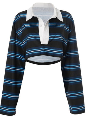 Liber Autumn Women's Splicing Stripes Long sleeve Short T-shirts