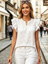 Loose-fitting, Gathered, Ruffled, Short-sleeved Jacquard Shirt T-shirts