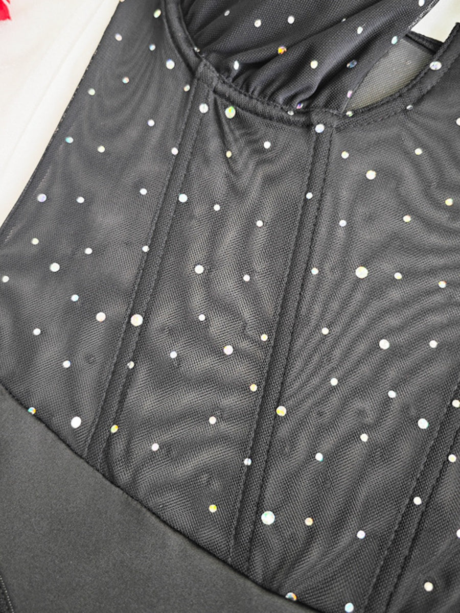 Fine Flash Trim Cross Mesh Perspective Bodysuits