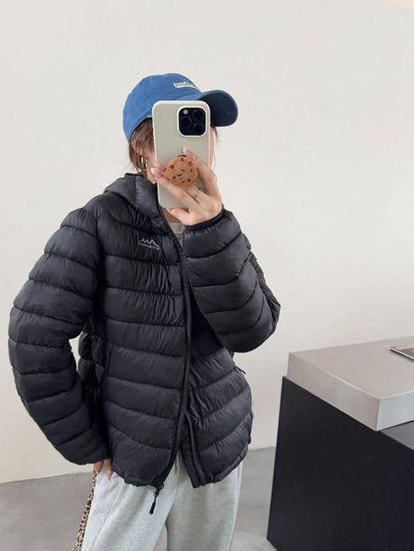 Hooded Zipper Pocket Quilting Lightweight Coat Stuffing Leisure Outdoor Cotton-padded Clothing