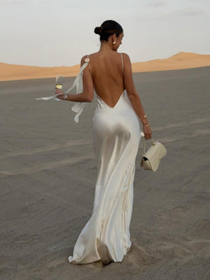 Sexy Suspenders Backless Formal Dress Long Dress