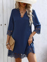 Burning Flowers Hollow Half Sleeves Mini&Short Dresses