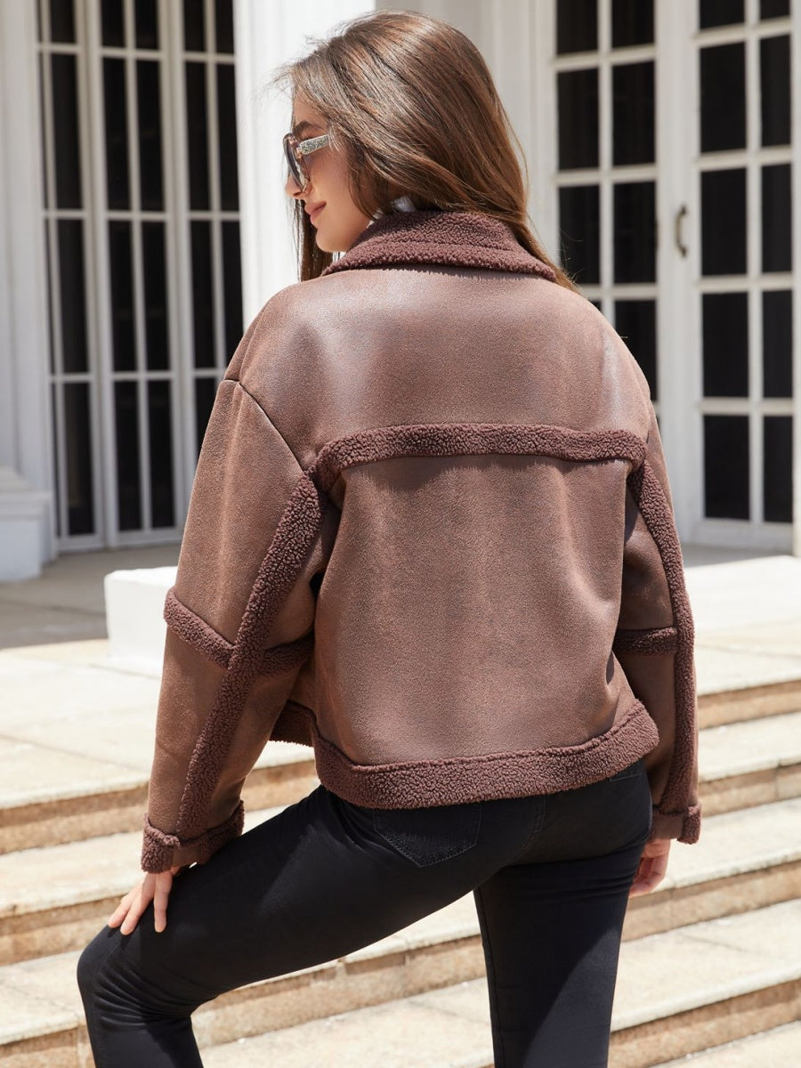 Suede Keep Warm Plush Pocket Leather Jacket