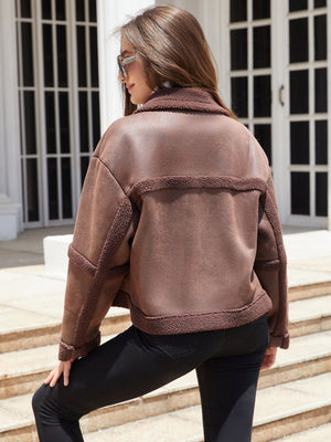 Suede Keep Warm Plush Pocket Leather Jacket