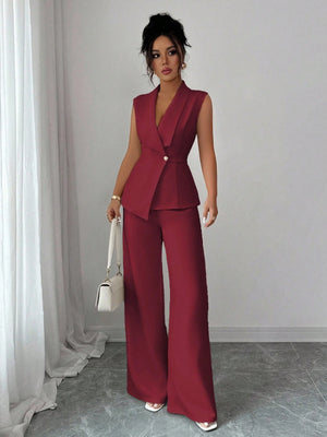 Commuting Sleeveless Suit Collar Vests Straight-leg Pants Set 2-piece Sets