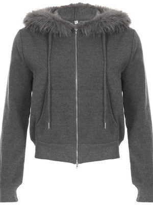 Fleece-lined For Warmth Double-ended Zipper Plush Patchwork Hoodies Jackets