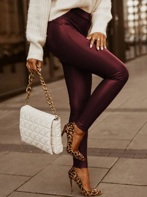 PU Leather High-waisted Hip-hugging Zipper Pants